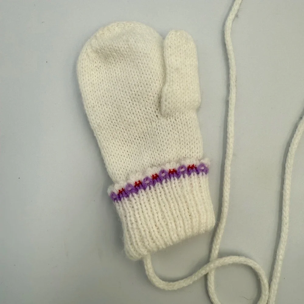 Vtg Baby‎ Mittens with String | Panda, Balloon, Parachute | 1980s 100% Acrylic